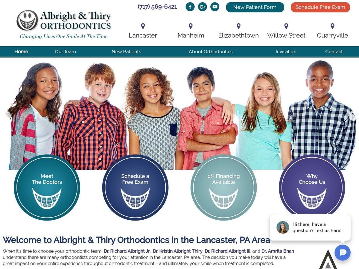 Albright and Thiry Orthodontics Website Screenshot from lancastersmiles.com