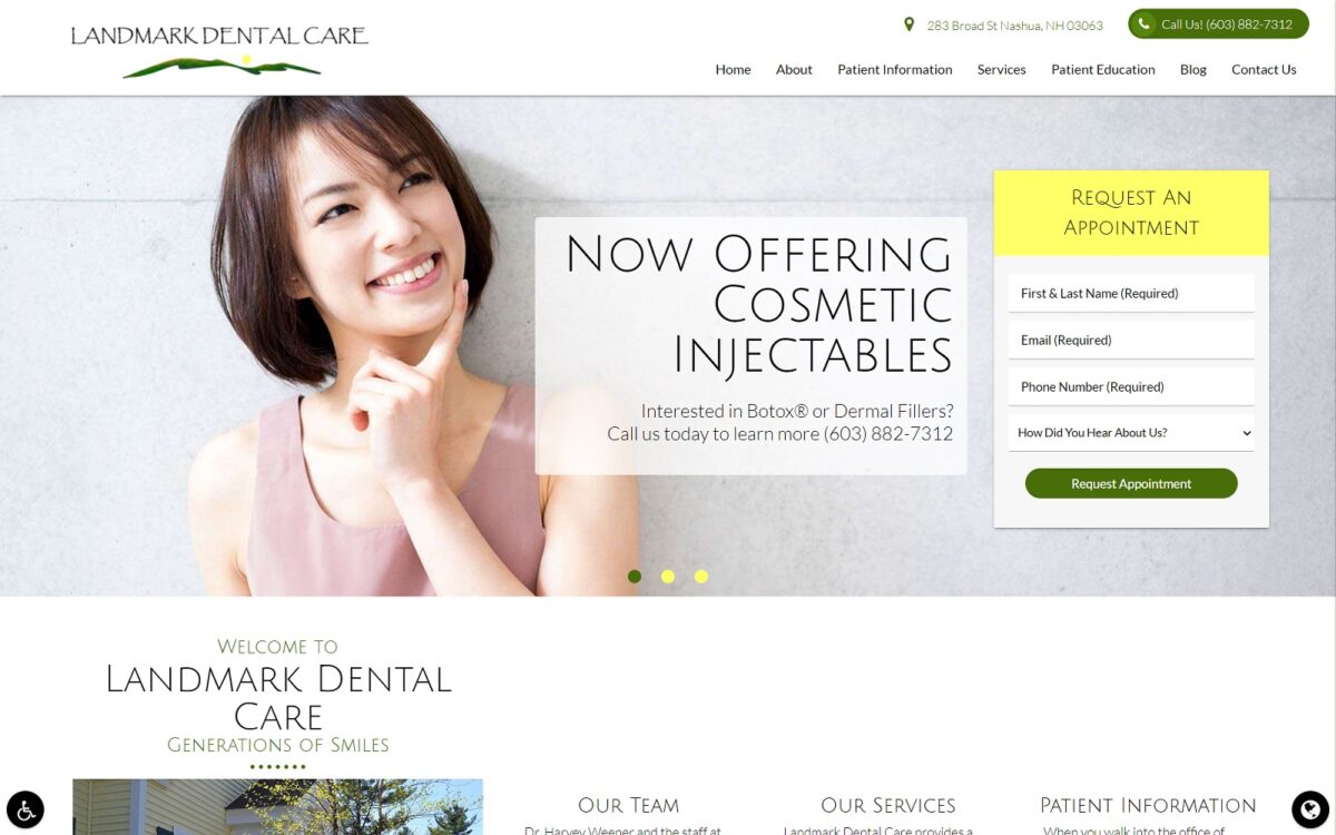 landmarkdentalnashua.com screenshot