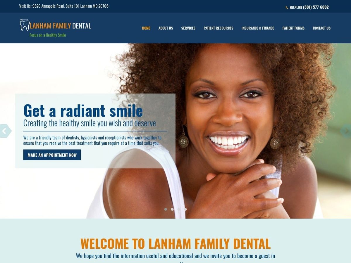 Lanham Family Dental Center Website Screenshot from lanhamfamilydental.com