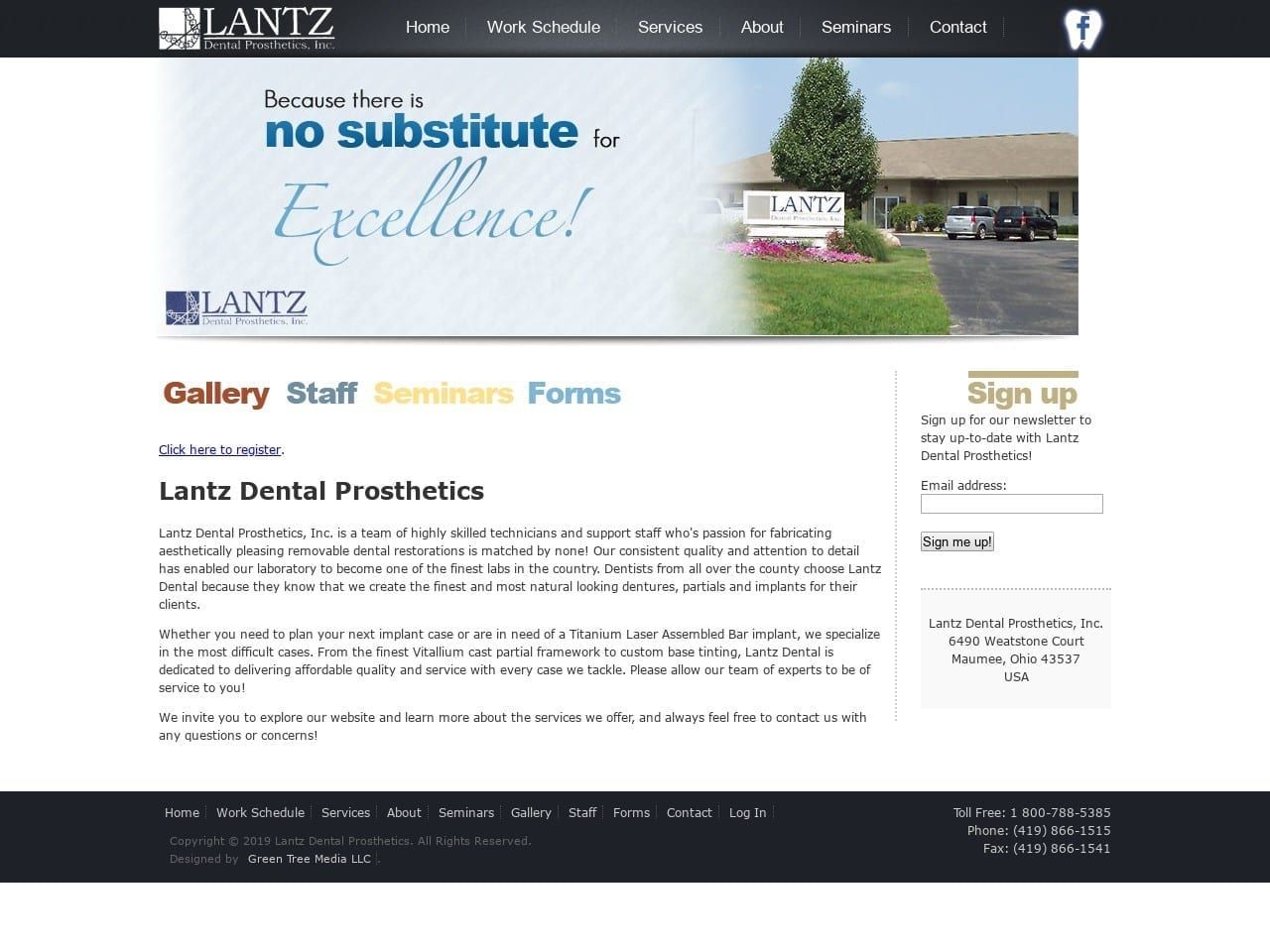 Lantz Dental Prosthetics Website Screenshot from lantzdental.com