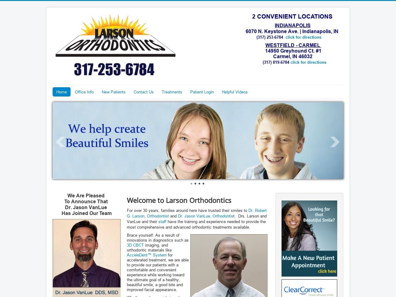 Larson Orthodontics Website Screenshot from larsonorthodontics.com