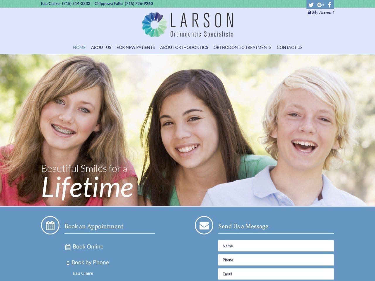 Larson Orthodontic Specialists Website Screenshot from larsonsmiles.com