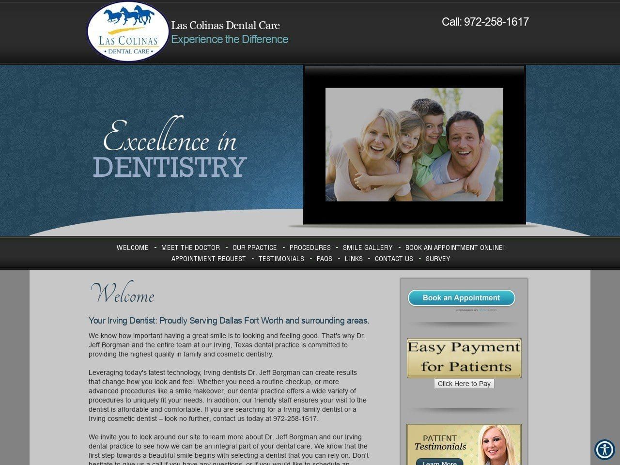 Las Colinas Dental Care. Dr. Jeffrey Borgman DDS Website Screenshot from lascolinasdentalcare.com