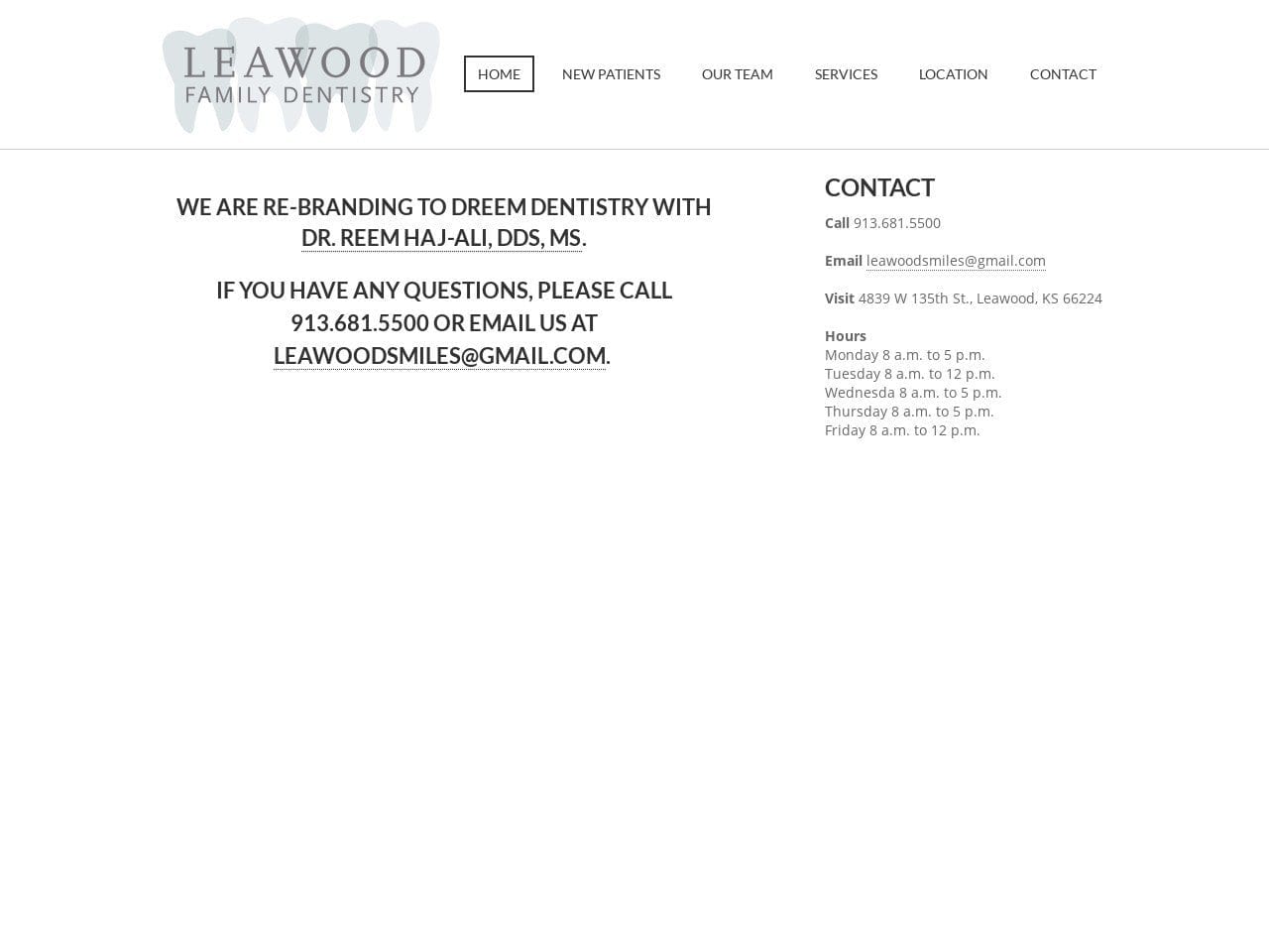 Leawood Family Dentistry Website Screenshot from leawoodsmiles.com