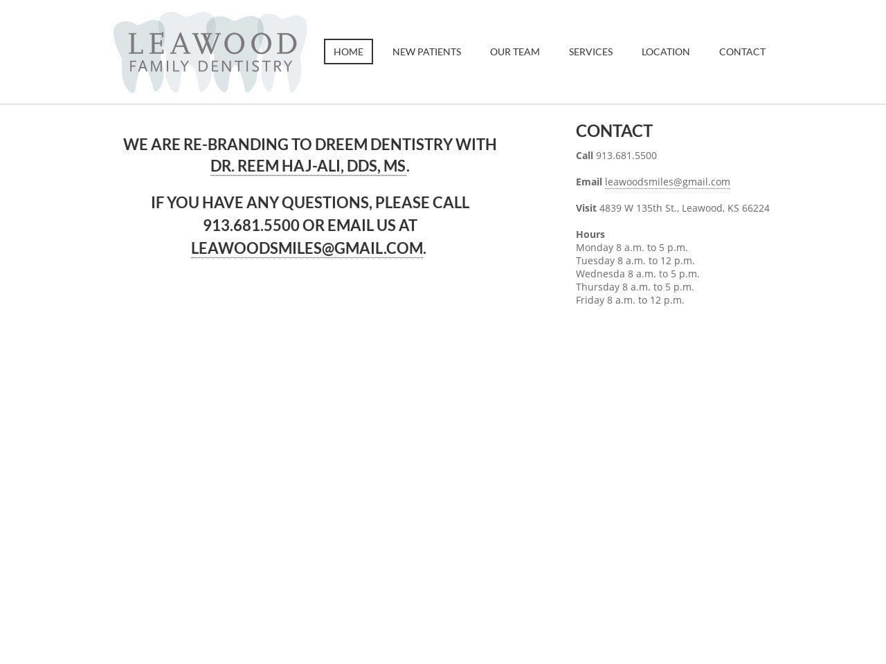Leawood Family Dentistry Website Screenshot from leawoodsmiles.com