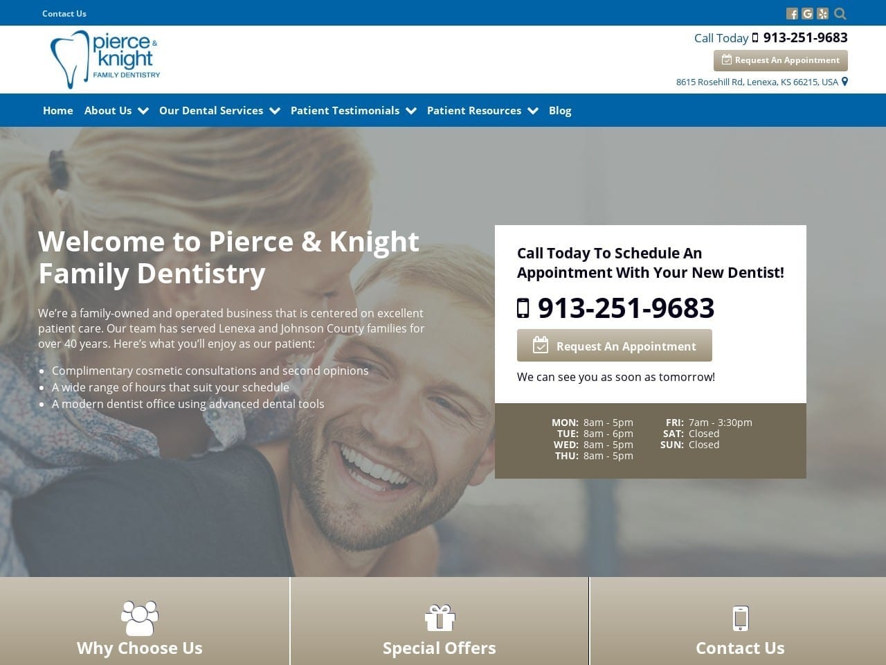 Pierce and Knight Family Dentistry Website Screenshot from lenexadentist.com