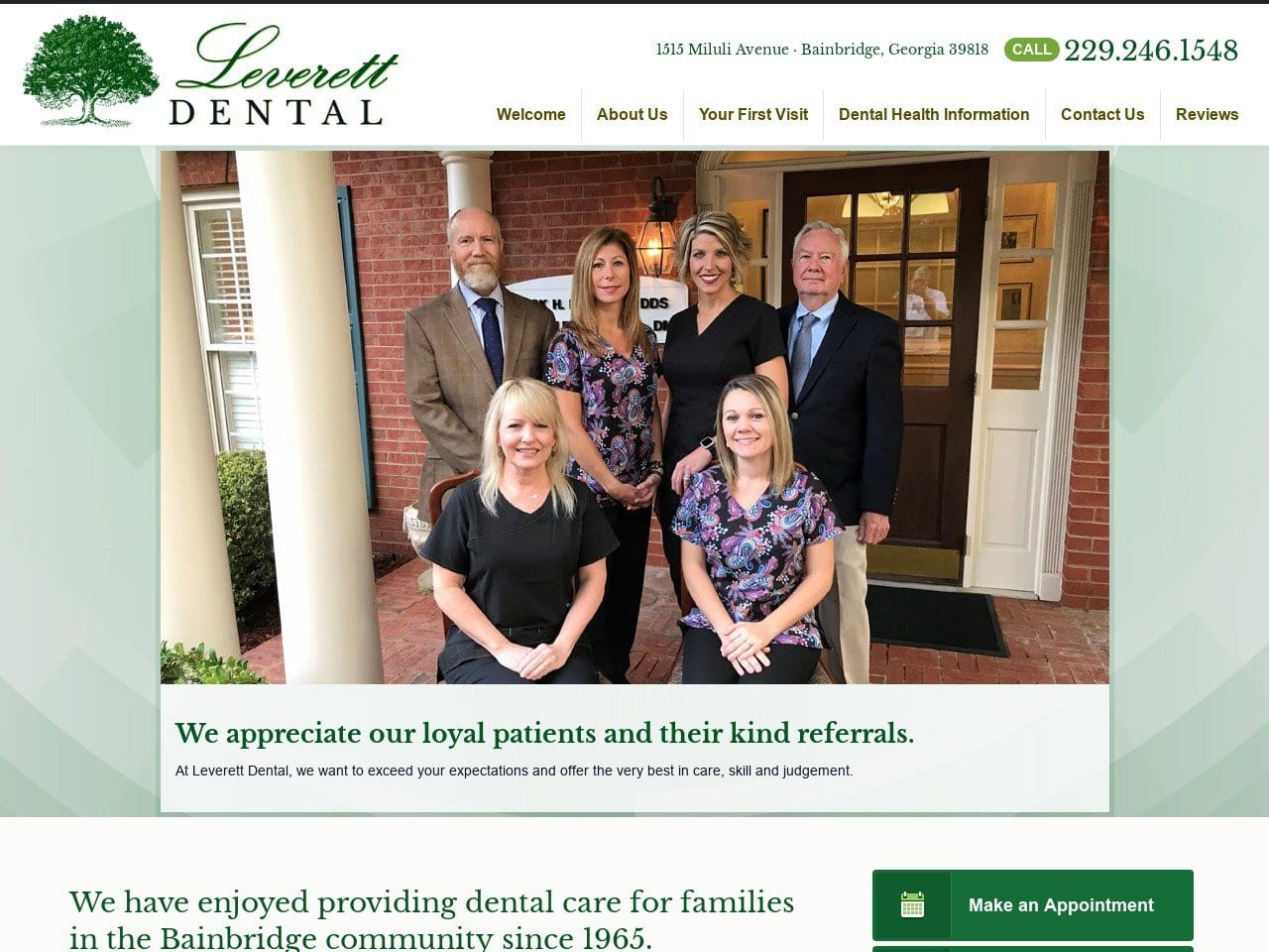 Dr. Jack H. Leverett Jr DMD Website Screenshot from leverettdental.com