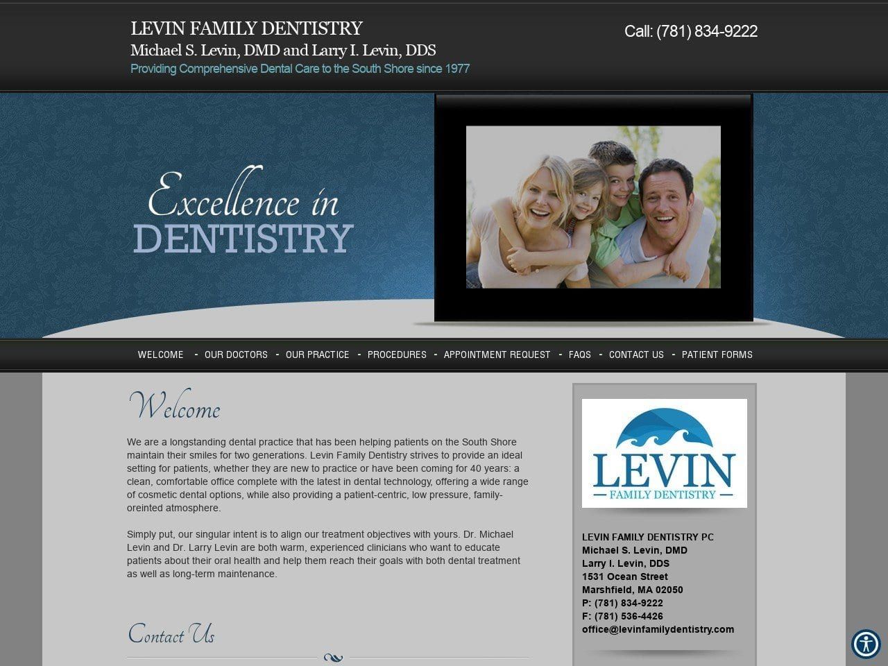 Levin Family Dentist Website Screenshot from levinfamilydentistry.com