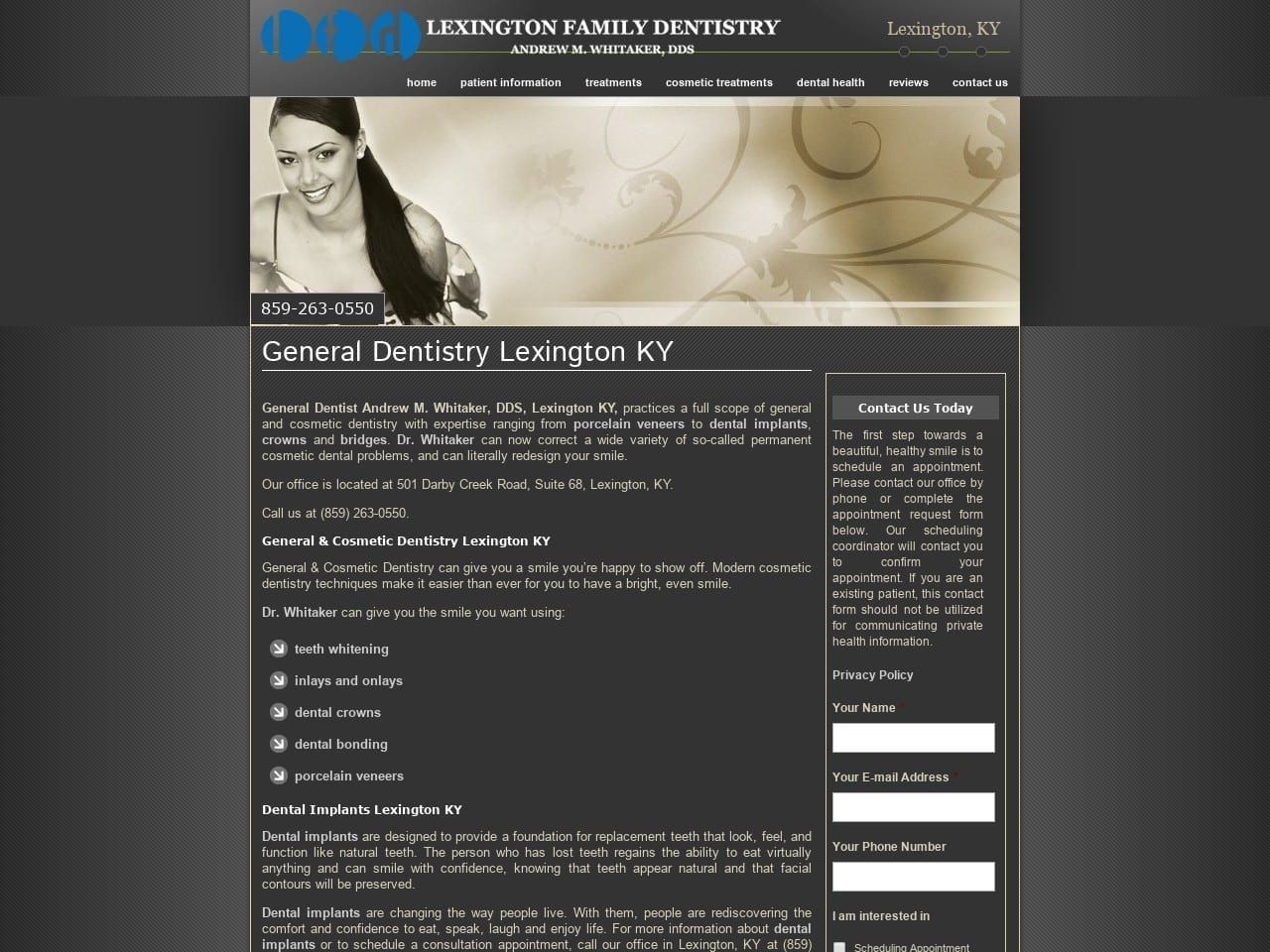 Lexington Family Dentist Website Screenshot from lexingtonfamilydentistry.org