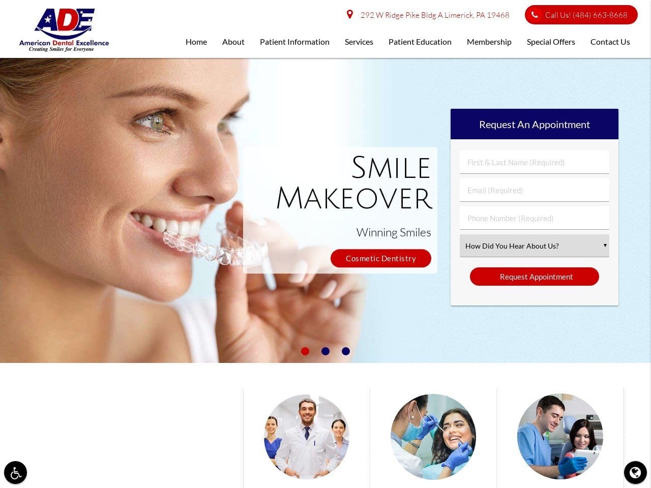 American Dental Excellence Website Screenshot from limerickdentistry.com