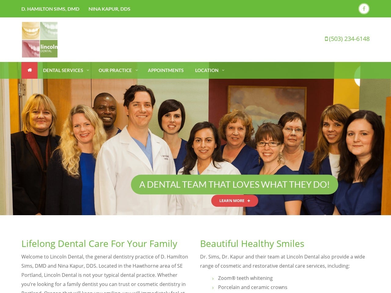 Lincoln Dental Website Screenshot from lincolndental.net