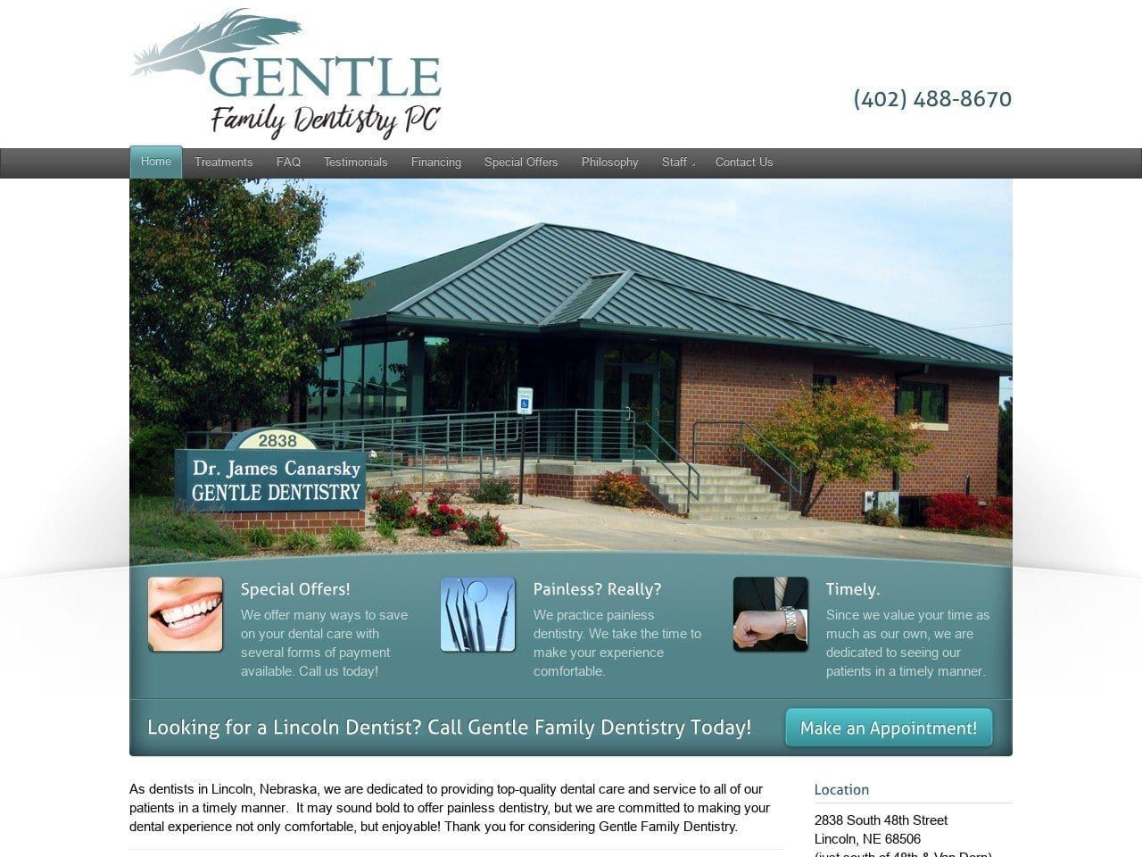 Gentle Family Dentist Website Screenshot from lincolngentledentist.com