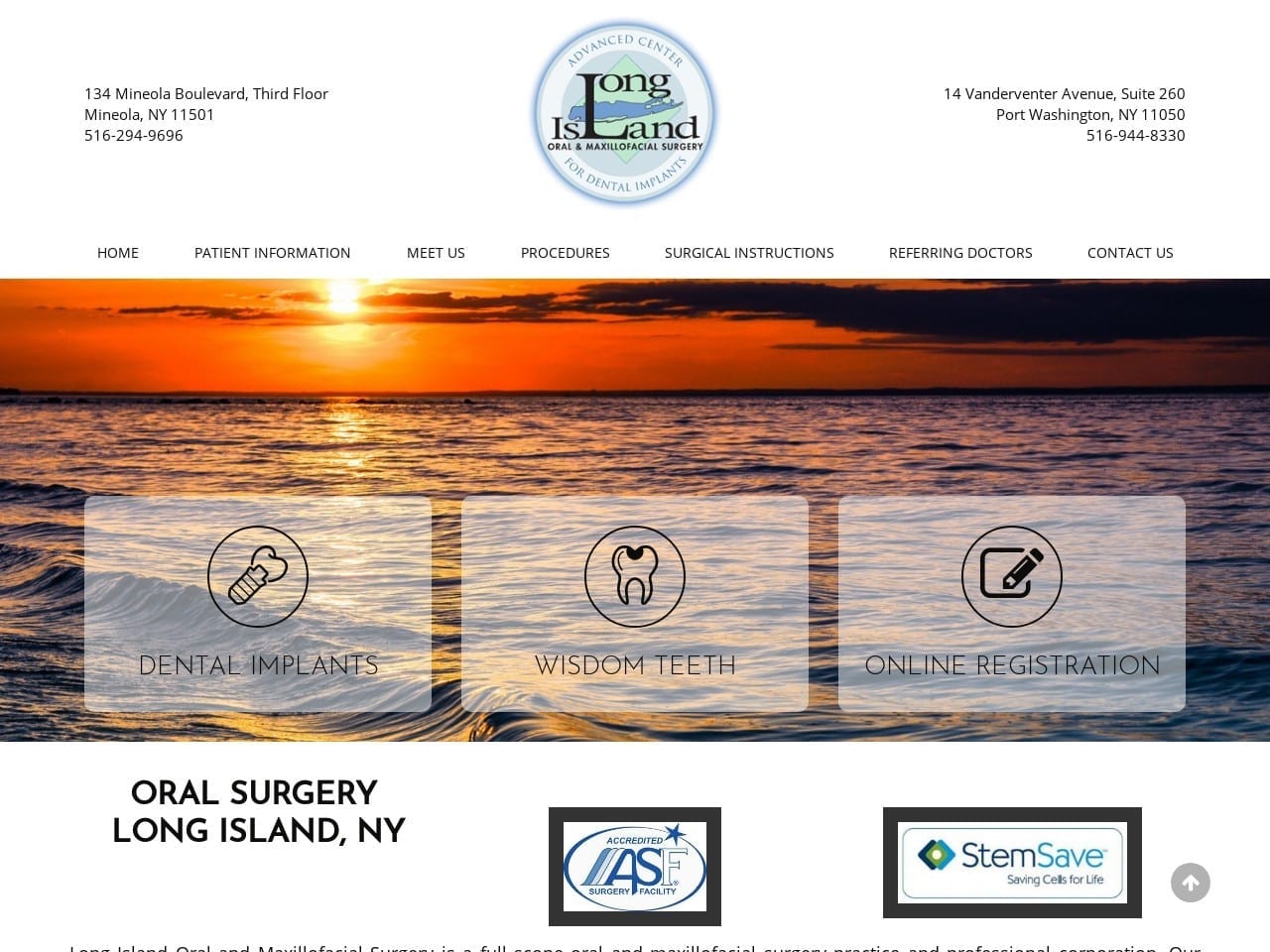 Long Island Oral Surgery PC Website Screenshot from lioralsurgery.com