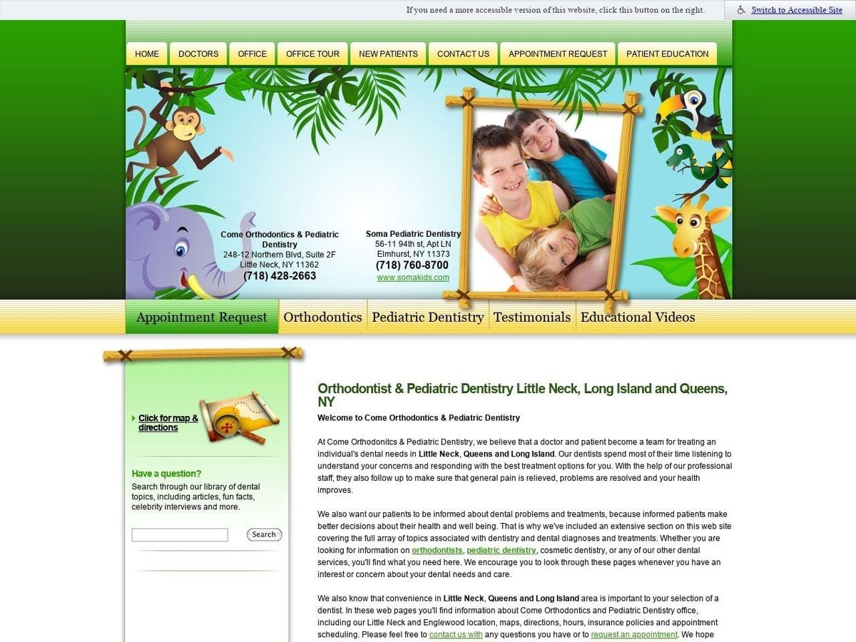 Come Orthodontics Dentist Website Screenshot from littleneckcomedental.com