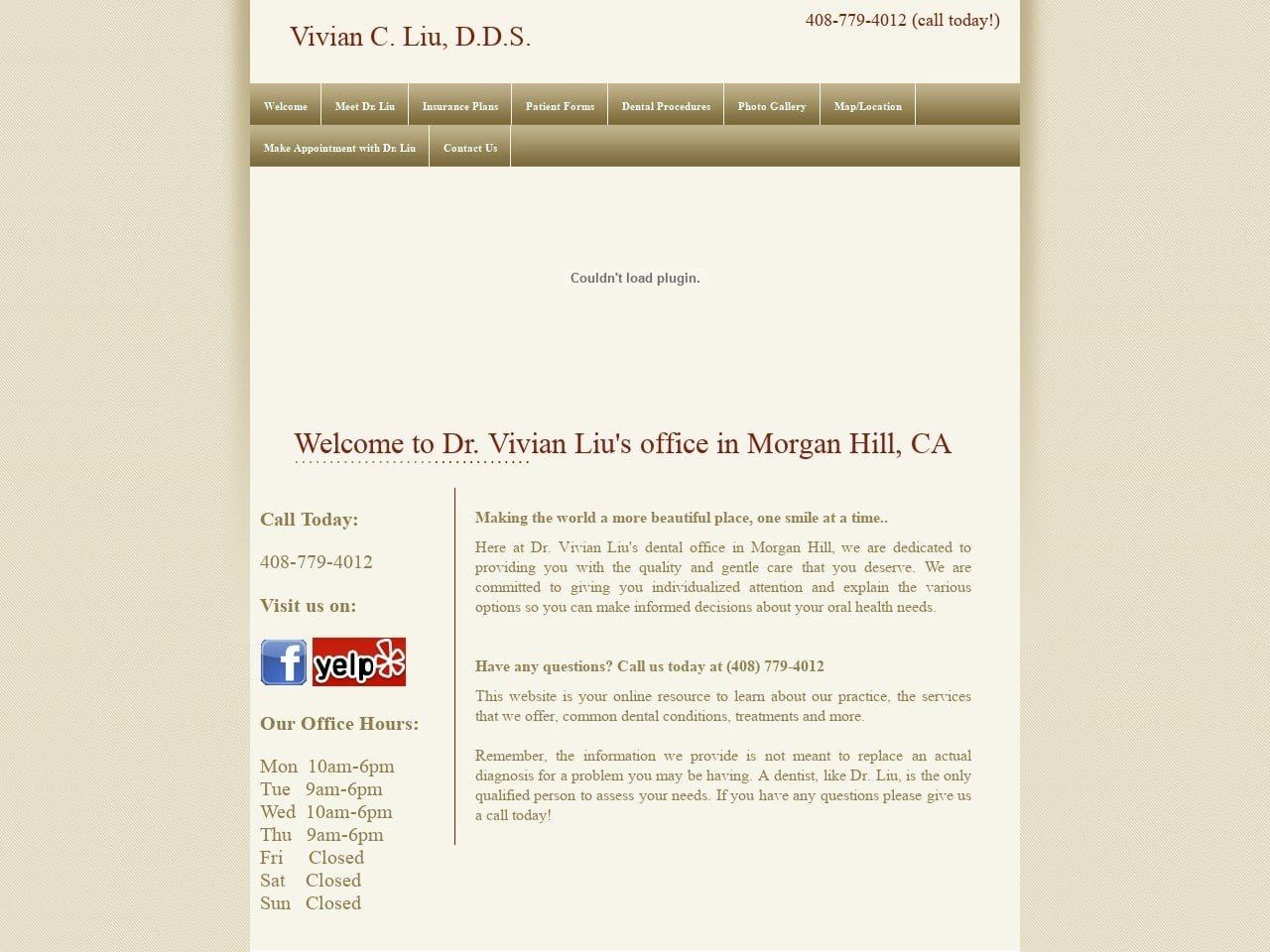 Liu Vivian C DDS Website Screenshot from liudentalmorganhill.com