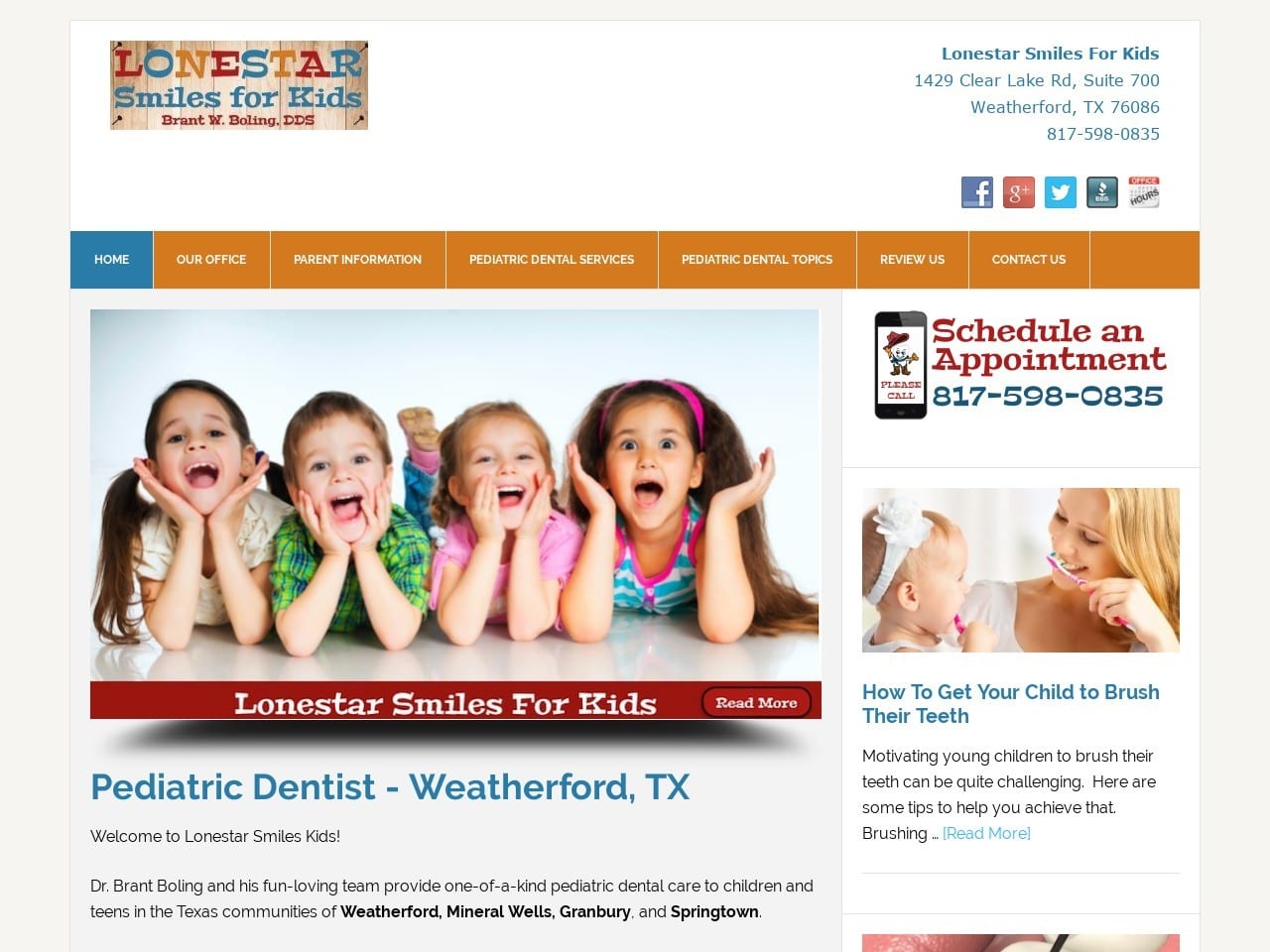 Dr. Brant W. Boling DDS Website Screenshot from lonestarsmilesforkids.com