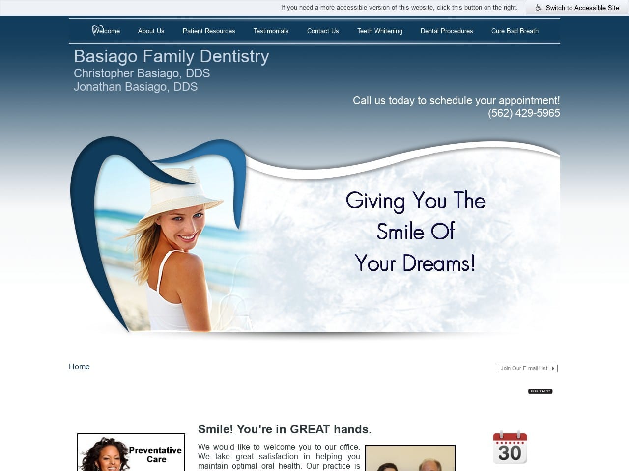 Christopher Basiago D.D.S. Website Screenshot from longbeach-familydentist.com