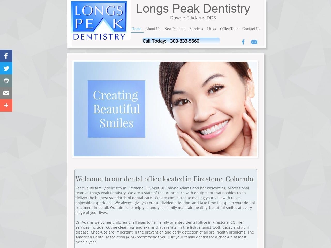 Longs Peak Dentist Website Screenshot from longspeakdentistry.com