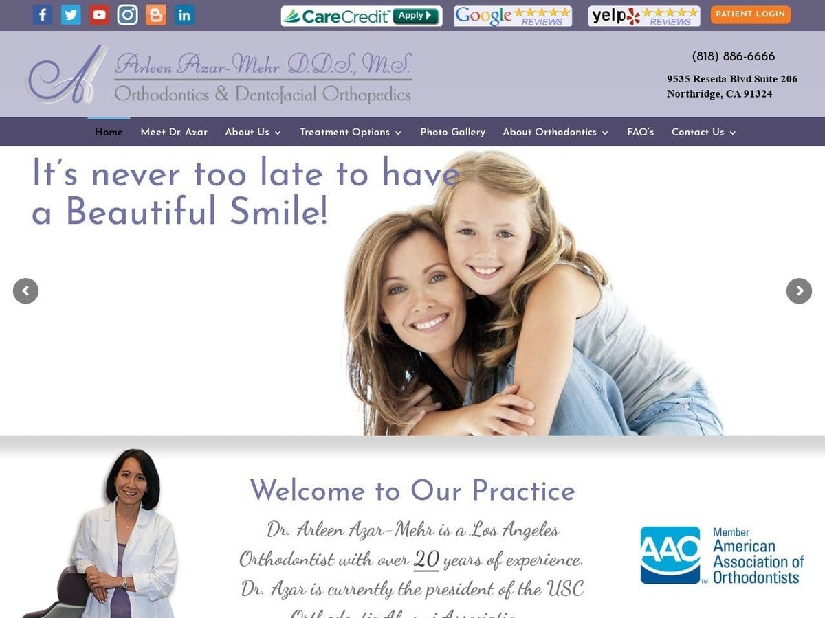 Dr. Arleen Azar Website Screenshot from losangelesorthodontist.com