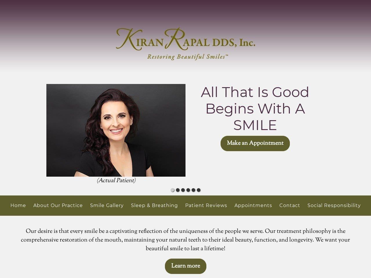 Kiran Rapal DDS Inc. Website Screenshot from lovemysmile.net