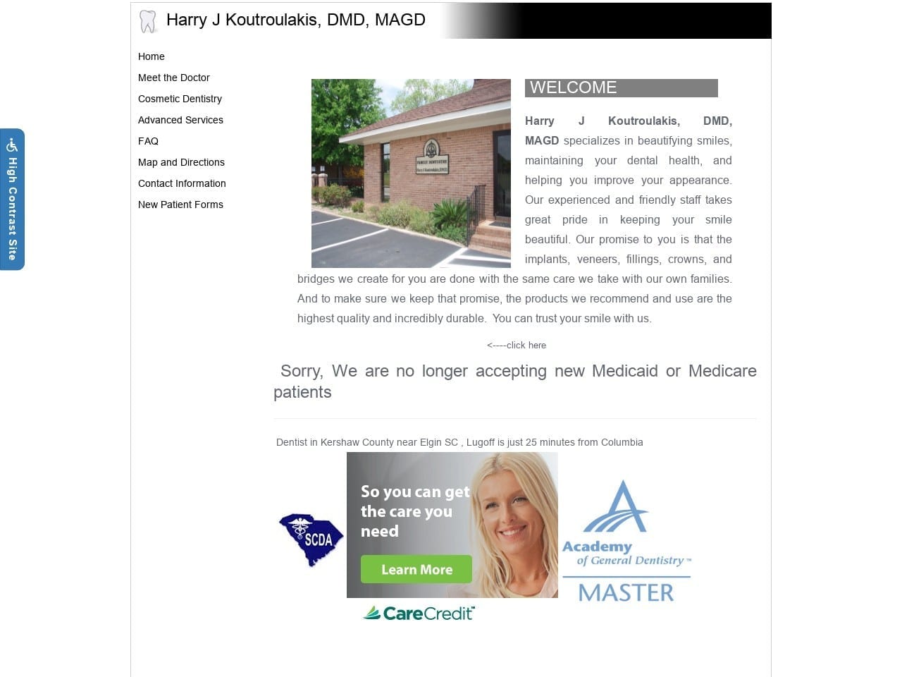 Harry J Koutroulakis Dmd Magd Family Dentist Website Screenshot from lugoffdentist.com