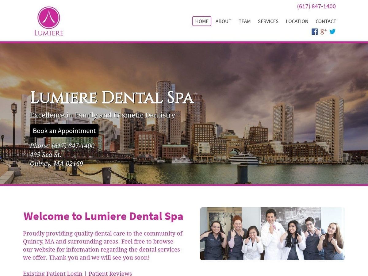 Lumiere Dental Spa Website Screenshot from lumieredentalspa.com