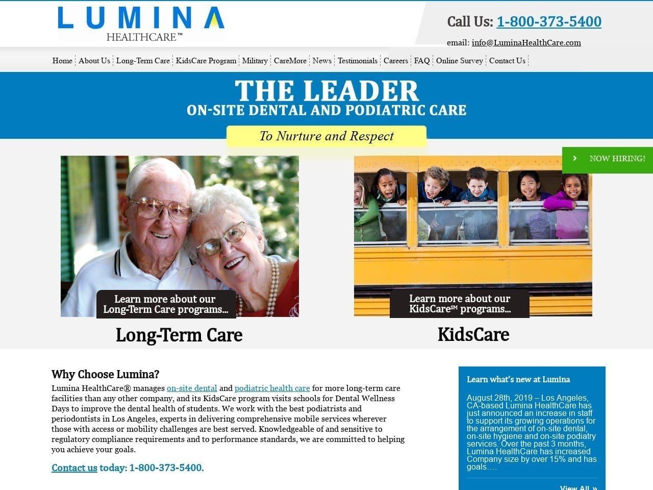Lumina Healthcare Website Screenshot from luminahealthcare.com