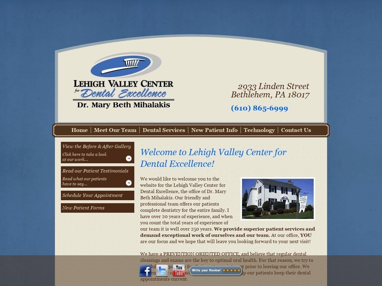 Lehigh Valley Center for Dental Excellence Website Screenshot from lvcde.com