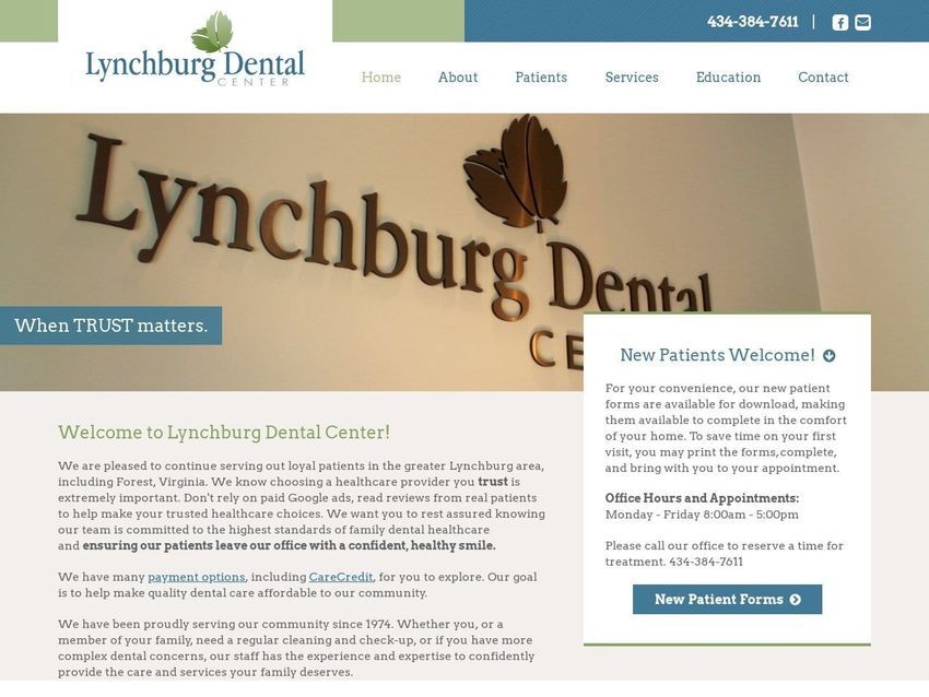 Lynchburg Dental Center Website Screenshot from lynchburgdentist.com