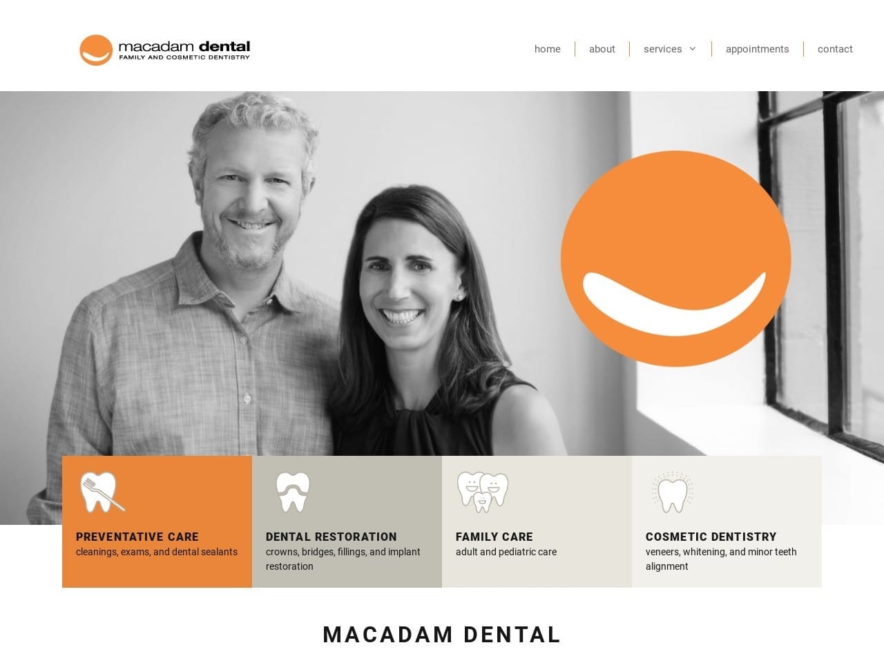 Macadam Dental Website Screenshot from macadamdental.com