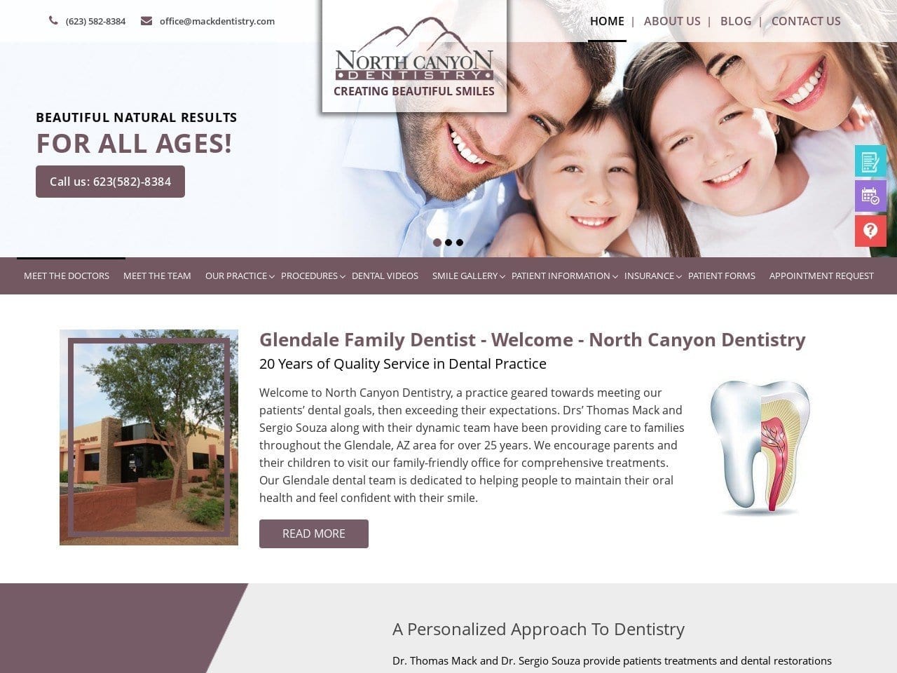 North Canyon Dentist Website Screenshot from mackdentistry.com