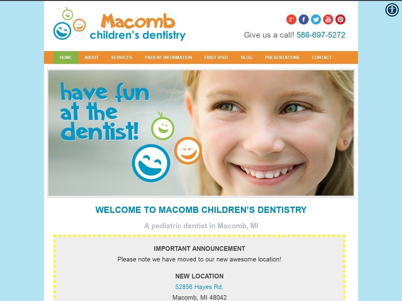 Macomb Children Dentist Website Screenshot from macombchildrensdentistry.com