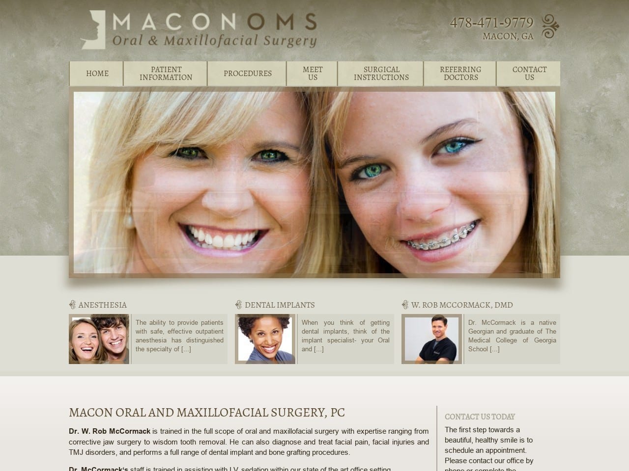 Macon Oral Dentist Website Screenshot from maconoms.com