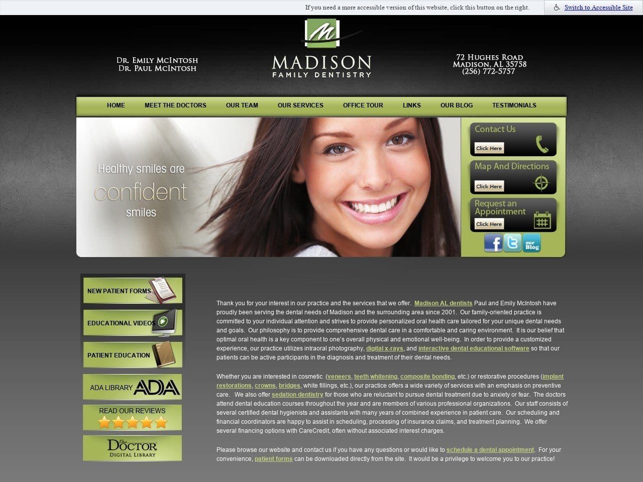 Madison Family Dentistry Website Screenshot from madisonsmilecare.com