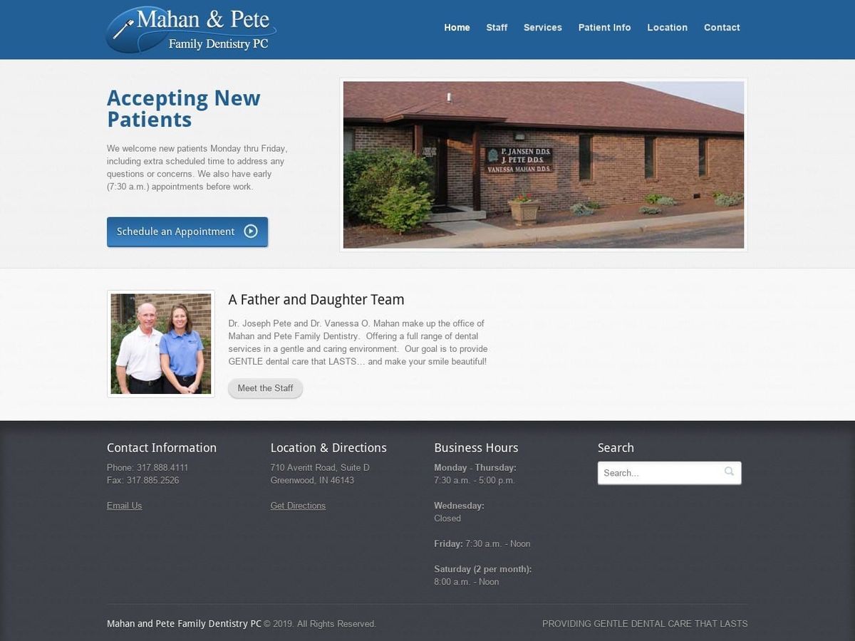 Pete & Mahan Pete Joseph L DDS Website Screenshot from mahanpetedds.com