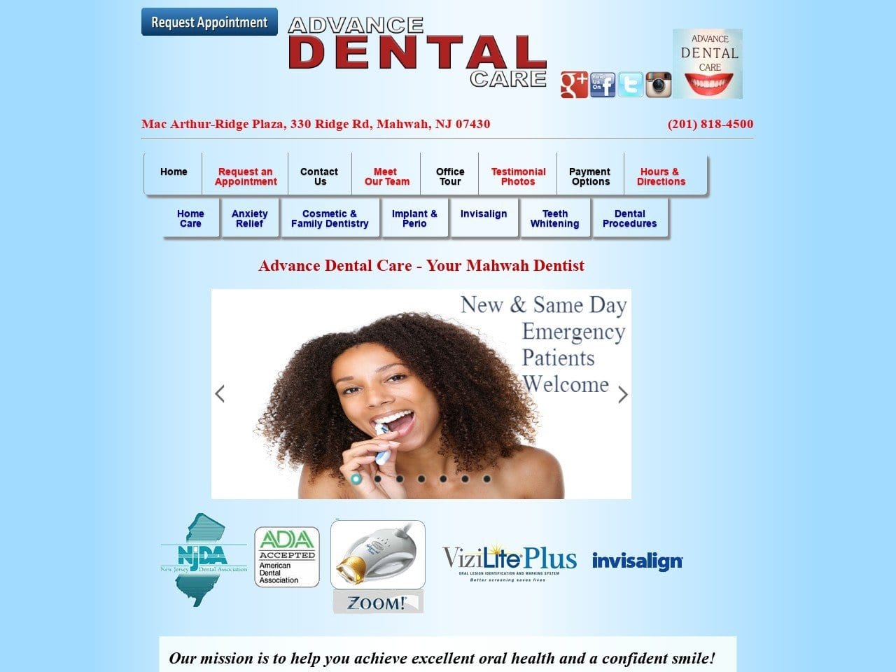 Advance Dental Care Website Screenshot from mahwahsmile.com