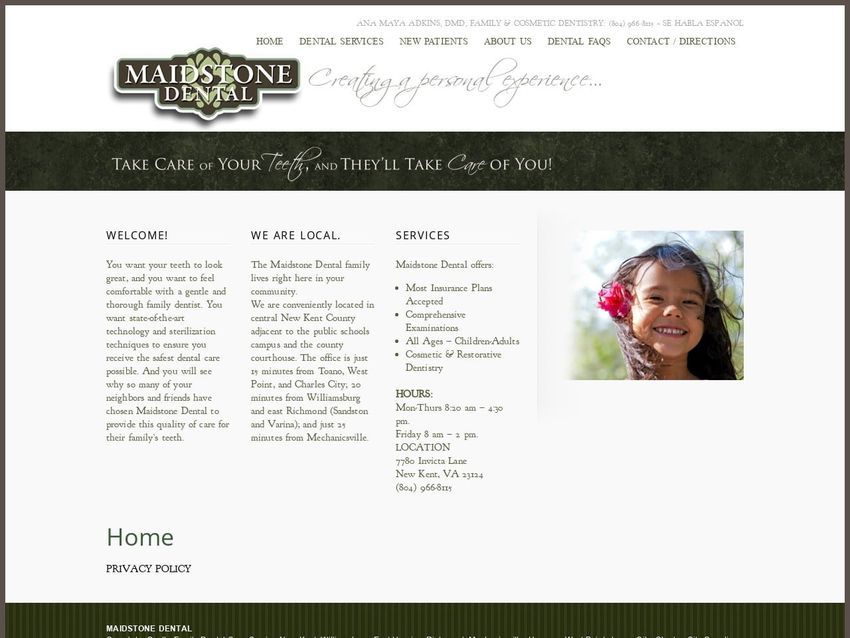 Maidstone Dental Inc Website Screenshot from maidstonedental.net