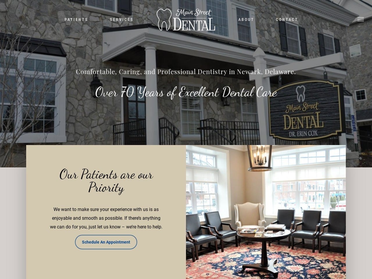 Main Street Dental Website Screenshot from mainstreetdentalnewark.com