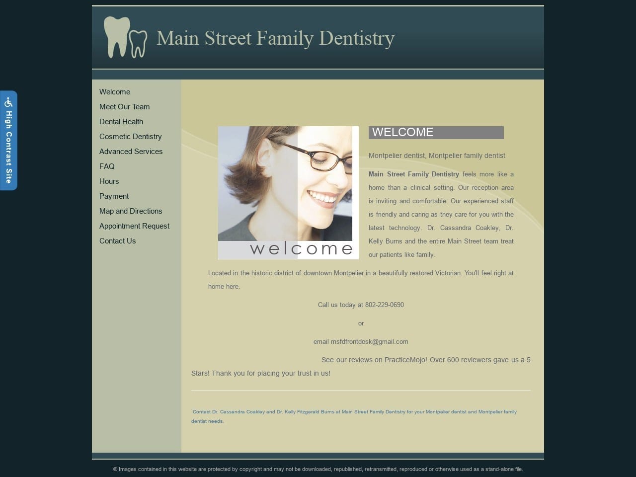 Dr. Cassandra Lansky Website Screenshot from mainstreetfamilydentistryvt.com