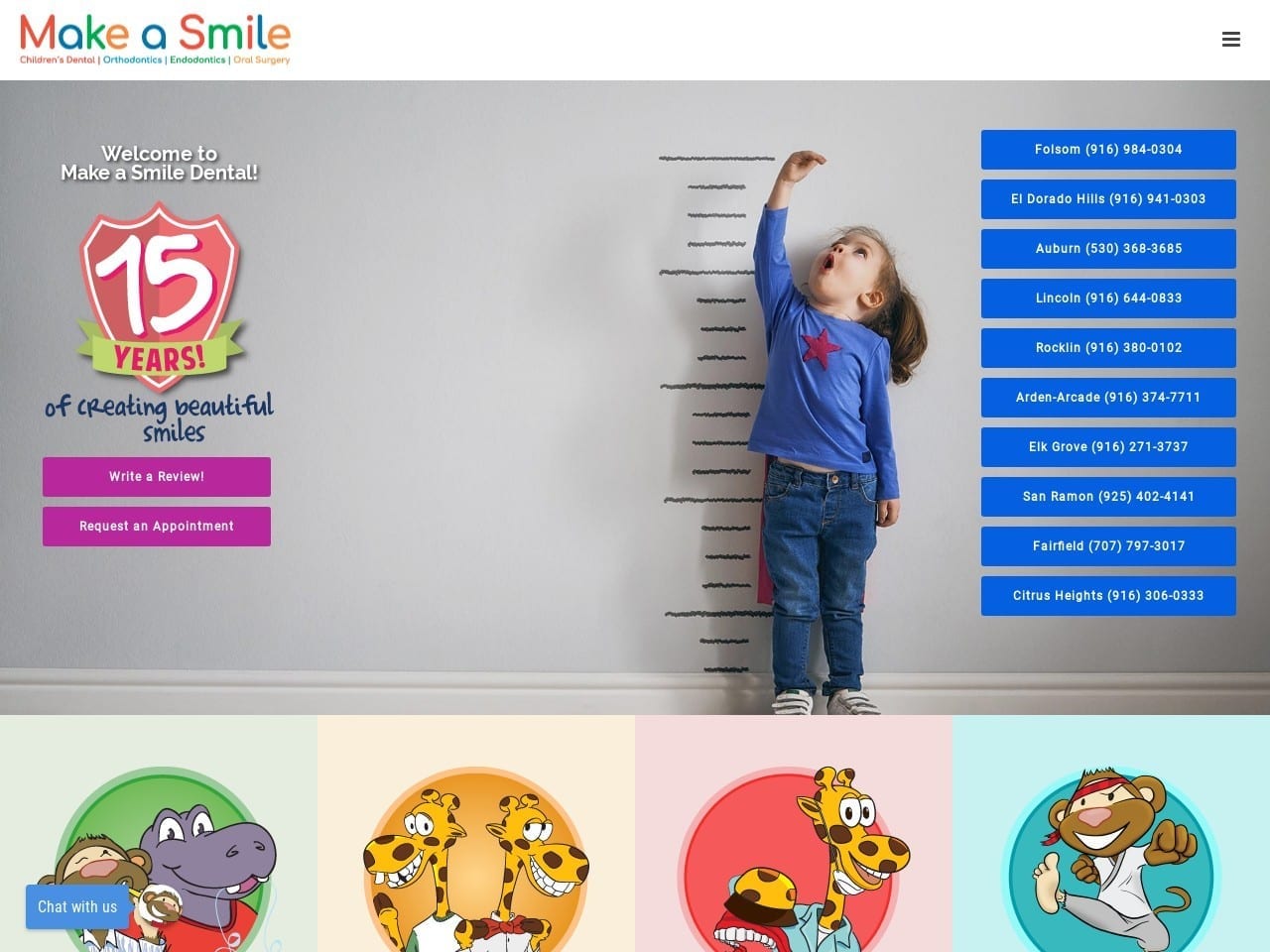 Make A Smile Childrens Dental and Orthodontics Website Screenshot from makeasmile.com