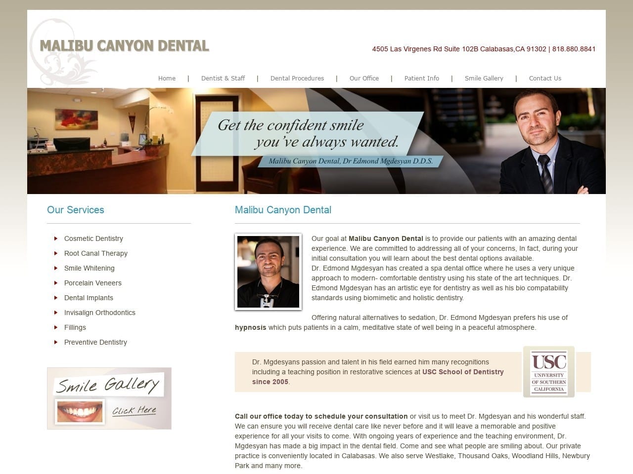 Malibu Canyon Dental Website Screenshot from malibucanyondental.com