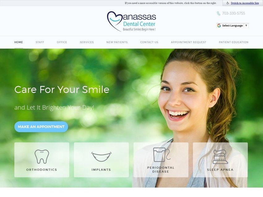Manassas Dental Center Website Screenshot from manassasdentalcenter.com