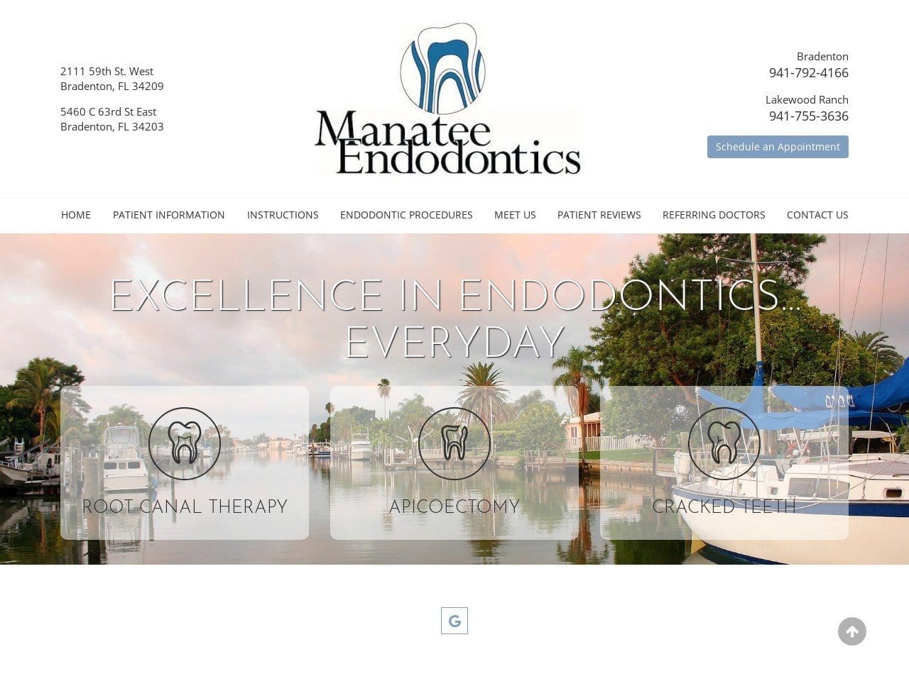 Manatee Endodontics Website Screenshot from manateeendodontics.com