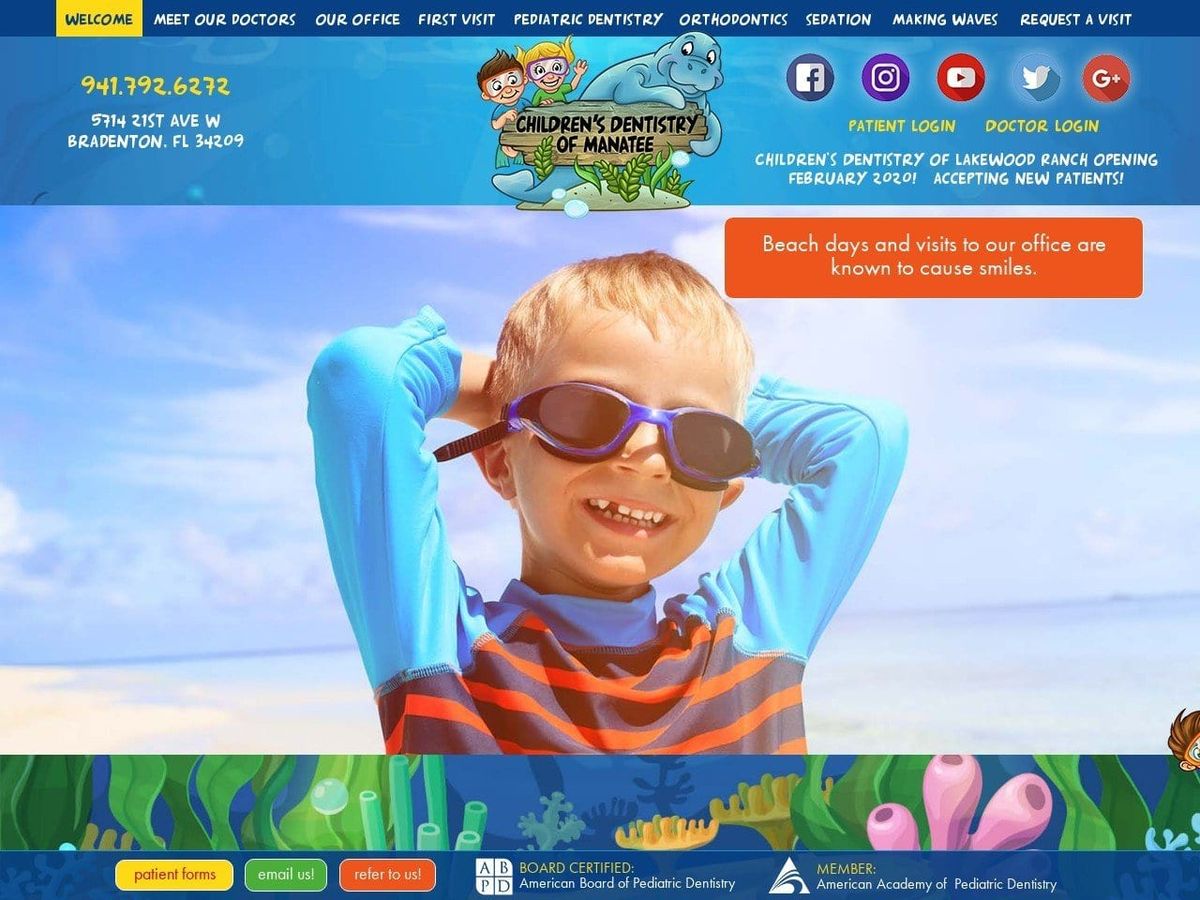 Children Dentist Website Screenshot from manateekidsdentist.com