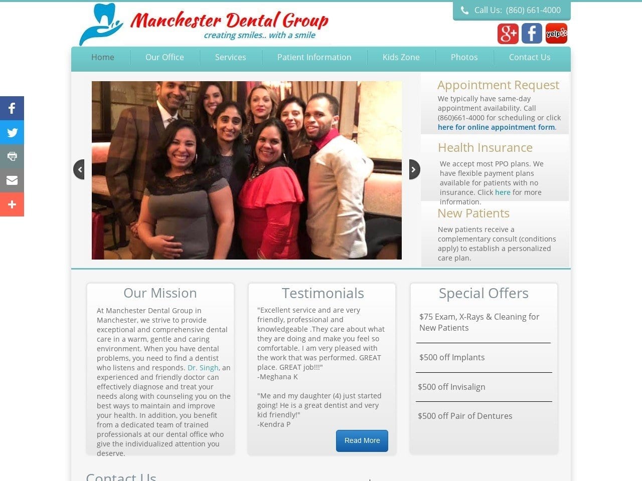 Manchester Dental Group Website Screenshot from manchesterdentalgroup.com