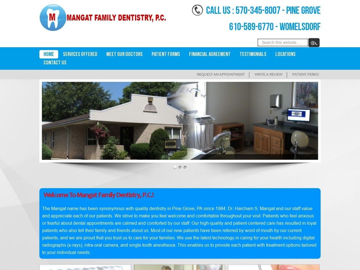 Mangat Family Dentist Website Screenshot from mangatfamilydentistry.com