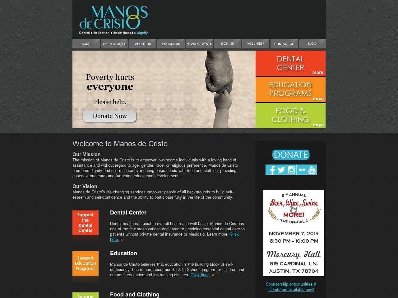 Manos de Cristo Dental Center Website Screenshot from manosdecristo.org
