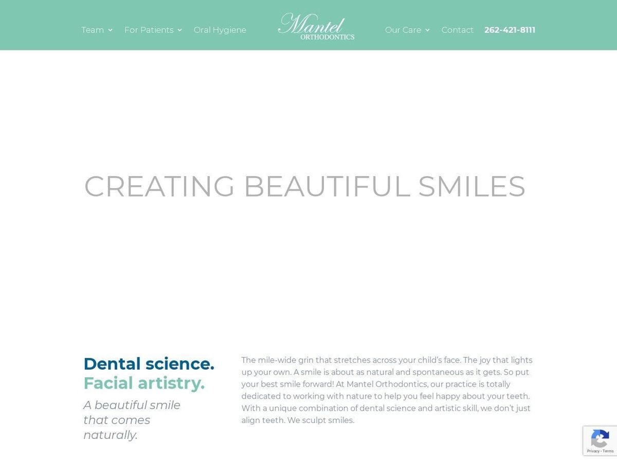 Mantel Orthodontics Website Screenshot from mantelortho.com