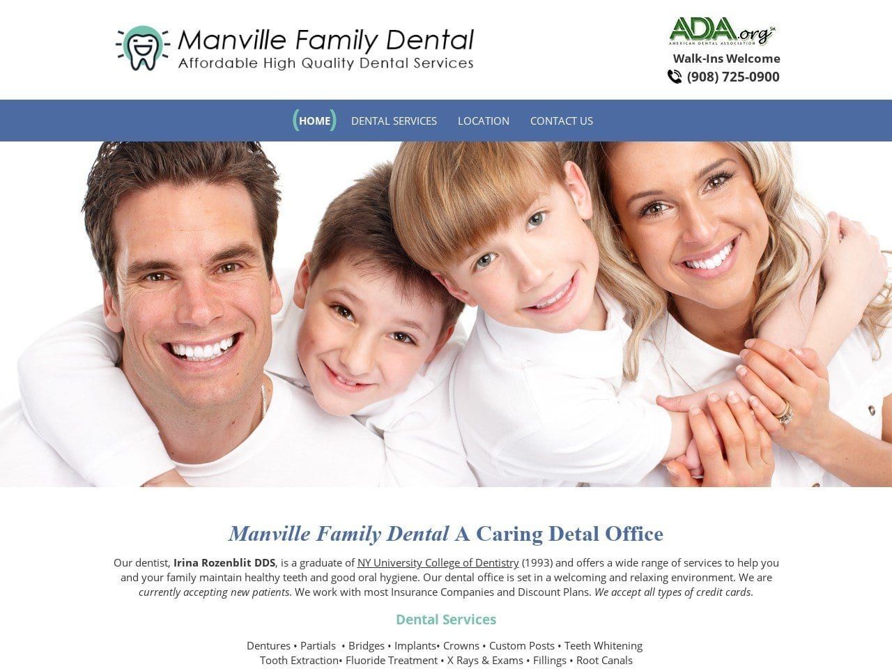 Manville Family Dental Website Screenshot from manvillefamilydental.com