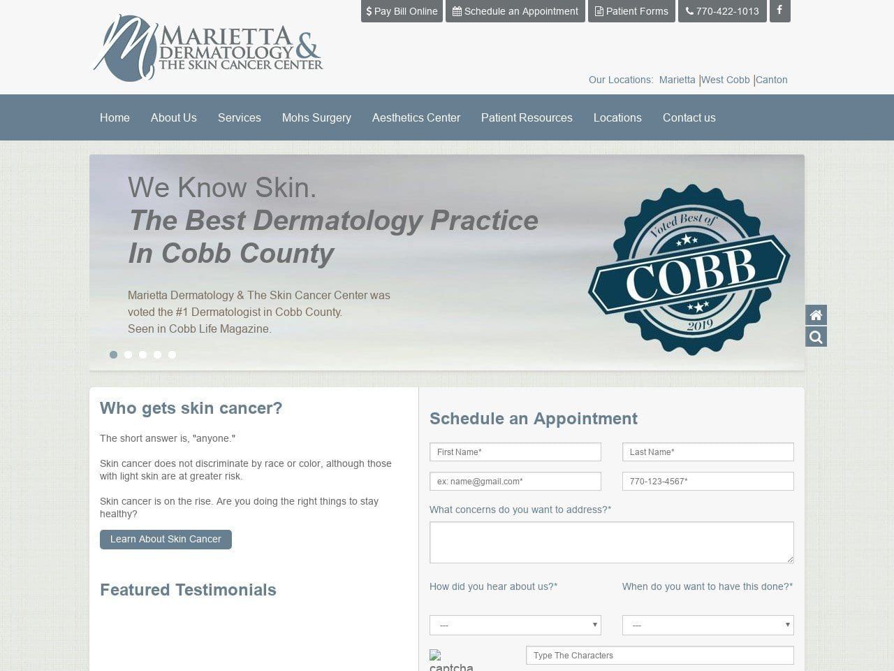 Marietta Dermatology Associates Website Screenshot from mariettaderm.com